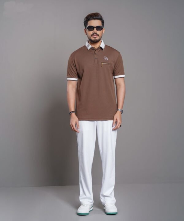 Mens Walnut Brown Polo Shirt - Image 3