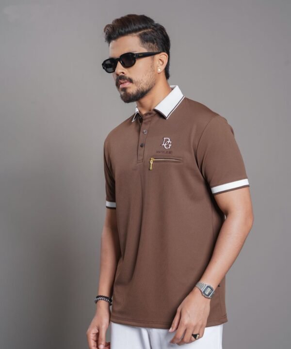 Mens Walnut Brown Polo Shirt - Image 4