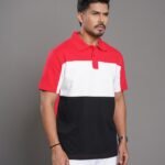Men Colorblock Polo Shirt - Deep Carmine Pink