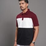 Men Colorblock Polo Shirt - Wine Berry