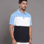 Men Colorblock Polo Shirt - Baby Blue