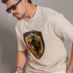 Premium Embroidered Ferrari T-Shirt - Pastel Grey