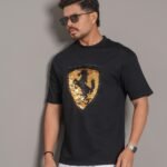 Premium Embroidered Ferrari T-Shirt - Black