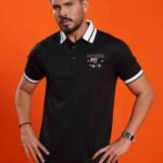 Collared Short Sleeves Polo T-shirt - Black