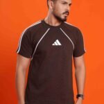 Men Solid Round Neck Black T-Shirt - Greyish Brown