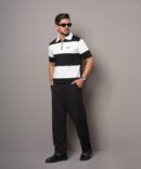 Men Stripe Pure Cotton Zipper Polo