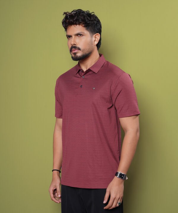 Men Blue Stripe Neck Collar Polo Shirt - Image 4