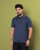 Men Blue Stripe Neck Collar Polo Shirt