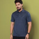 Men Blue Stripe Neck Collar Polo Shirt - Pickled Bluewood