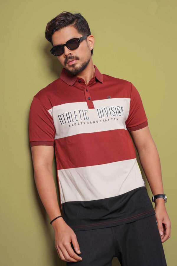Colour Block Short Sleeve Cut & Sew Polo Shirt