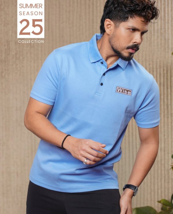 Men's Casual Half Sleeve Polo Shirt-LightBlue - Image 4