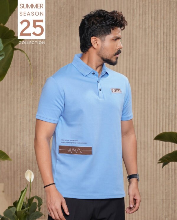 Men's Casual Half Sleeve Polo Shirt-LightBlue - Image 3