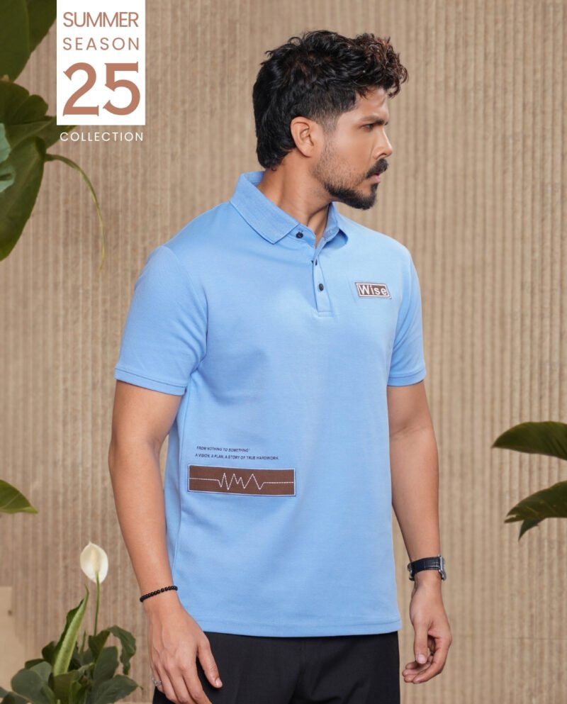 Men's Casual Half Sleeve Polo Shirt-LightBlue - Image 3