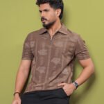 Premium Zipper Polo For Mens - Greyish Brown