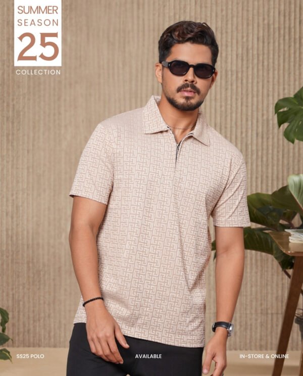Men’s Zigzag Pattern Knit Polo in Green - Image 2