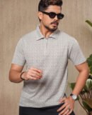 Men’s Zigzag Pattern Knit Polo in Green