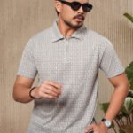 Men’s Zigzag Pattern Knit Polo in Green - Silver Chalice