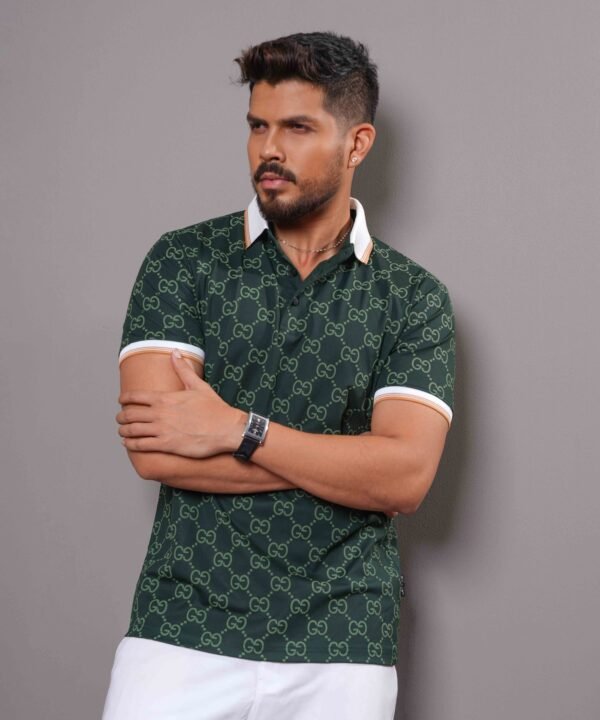 Men's Green GG-Monogram Silk Polo