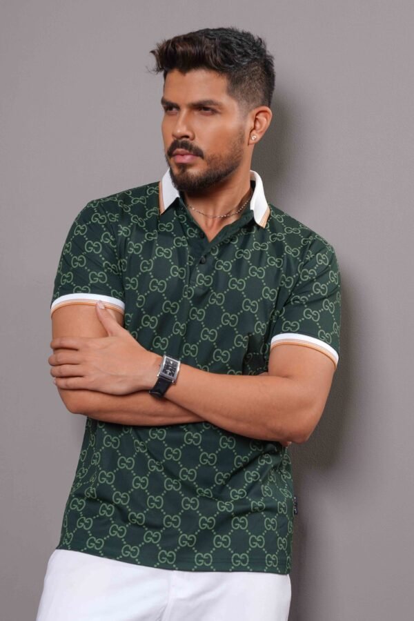 Men's Green GG-Monogram Silk Polo