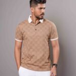 Men's Green GG-Monogram Silk Polo - Pale Taupe