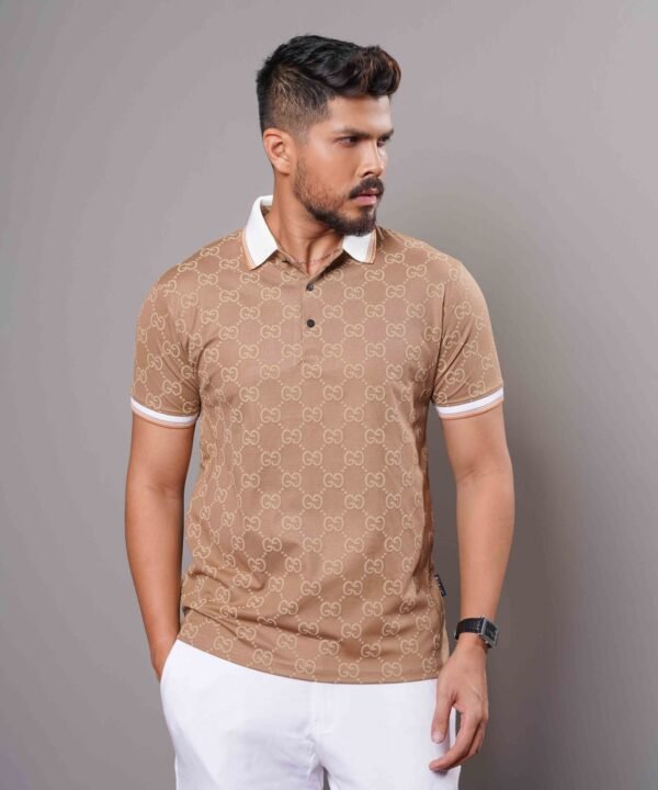 Men's Green GG-Monogram Silk Polo - Image 3