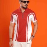 Colour Blocked Polo T-Shirt - Persian Red