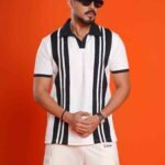 Vertical Striped Polo Shirt - White & Black
