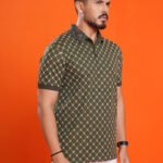 Men Printed Half Sleeves Polo - Olive