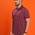 Men Printed Half Sleeves Polo - Rich Maroon