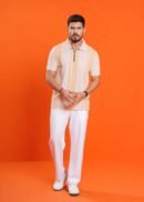 Striped Zipper Collar Slim Fit T-shirt