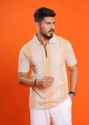 Striped Zipper Collar Slim Fit T-shirt