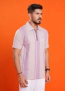 Striped Zipper Collar Slim Fit T-shirt