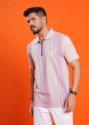 Striped Zipper Collar Slim Fit T-shirt