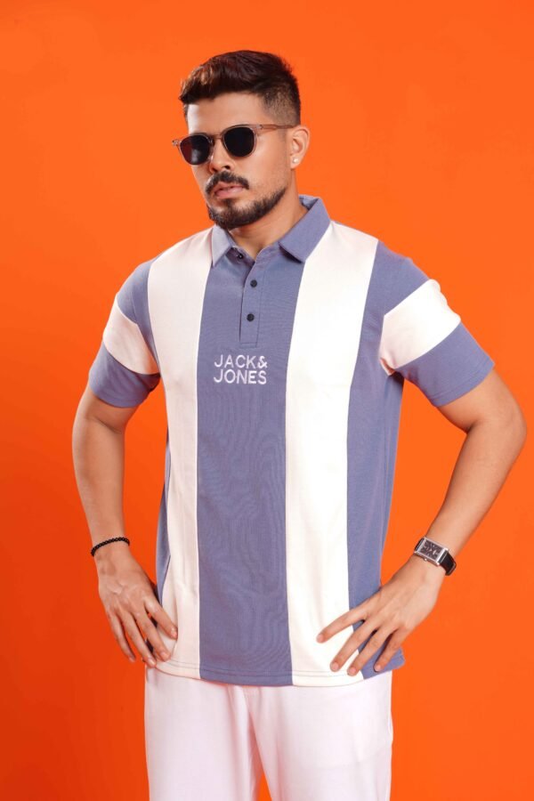 men's vertical stripe polo shirt