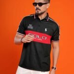 Men Colorblock Neck Cotton Blend Polo Shirt - Black