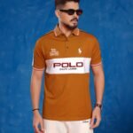 Men Colorblock Neck Cotton Blend Polo Shirt - Bronze