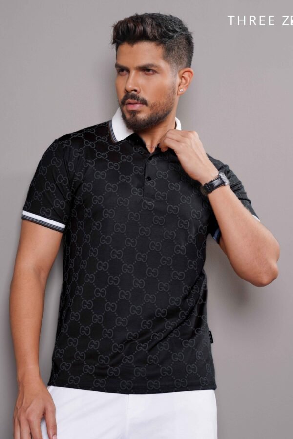 Men’s Black GG-Monogram Silk Polo