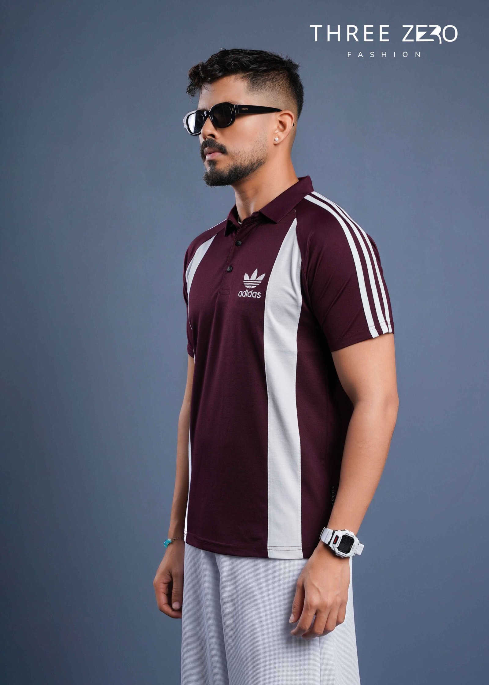 Men Striped Polo Neck Pure Cotton T-Shirt - Image 2