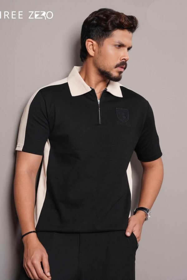 Men’s Black & Beige Zip Polo Shirt